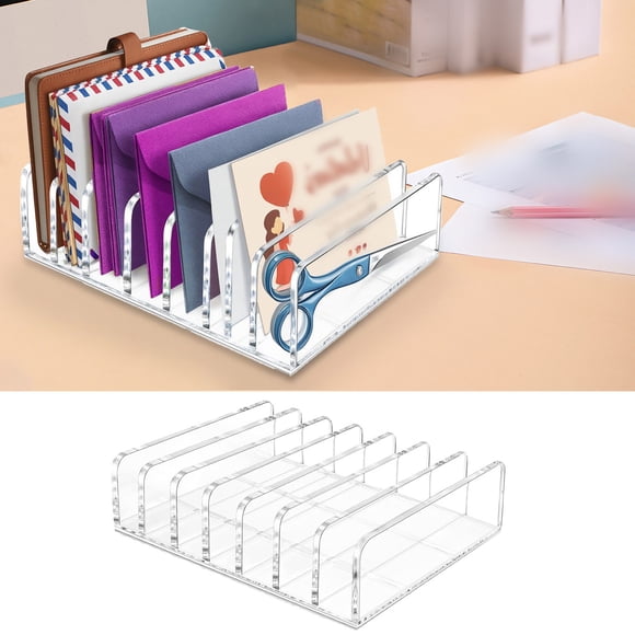 Acrylic Mail Organizer for Desktop with 7 Slots Transparent Envelope Holder and Letter Sorter for Documents Bills Notebooks Craft Supplies