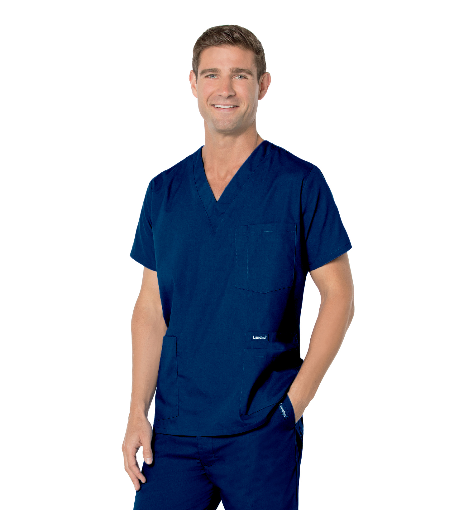 Landau Essentials 5 Pocket Scrub Top for Men's: Classic Relaxed Fit, V-Neck Durable Medical 7489