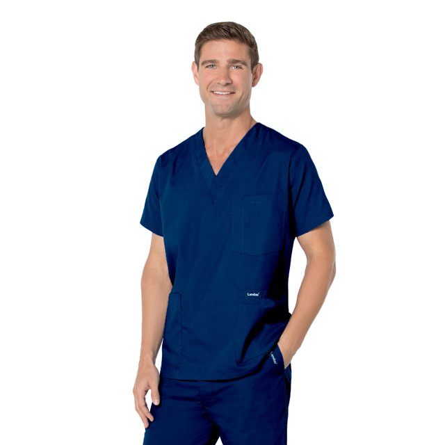 Landau Essentials 5 Pocket Scrub Top for Men's: Classic Relaxed Fit, V-Neck Durable Medical 7489
