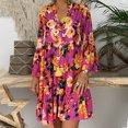 thumbnail image 1 of Dresses for Women Ladies Plus Size Loose Print Long Sleeve V Button Mini Maxi Dress Red M, 1 of 5