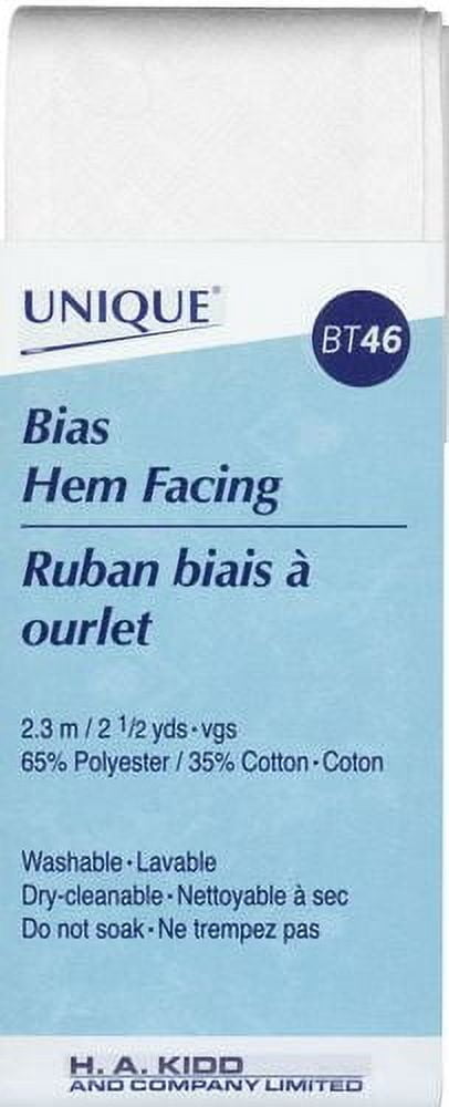 UNIQUE Hem Facing polyester-coton 50 mm (1.97 in) × 2.3 m (2 in × 2.5 yd), blanc