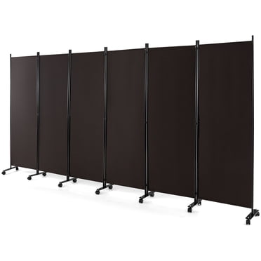 Costway 6-Panel Folding Room Divider 6FT Rolling Privacy Screen with Lockable Wheels Brown