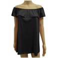 thumbnail image 4 of Pompotops Women's Ruffled Neck Short Sleeve Solid Shirts Blouses Elegant Tunic Tops, 4 of 5