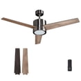 thumbnail image 1 of 52 Inch Ceiling Fan Brushed Nickel: Vagizm Remote Controlled Dimmable Light Combo - Quiet Reversible - 3 Blades (Brushed Nickel+Walnut), 1 of 8