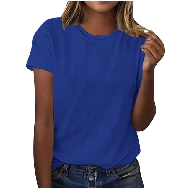 Pisexur Hauts d'Été pour Femmes Mode Pull Décontracté Uni à Manches Courtes, Hauts pour Femmes Bleu,S