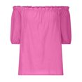thumbnail image 2 of Women's Off Shoulder Top Ruffle Short Sleeve Cotton Linen Blouse Summer Casual Loose Shirts, 2 of 5