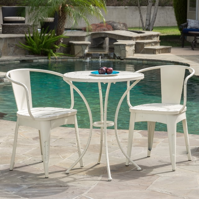 KOSSMAI 3-Piece Patio Outdoor Dining Table Set, Two Dining Chairs and one Dining Round Dining Table for Outdoor, Garden, Patio, White