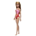 thumbnail image 1 of Beach Barbie Doll with Blond Hair Wearing Pink Palm Tree-Print One-Piece Swimsuit, 1 of 6