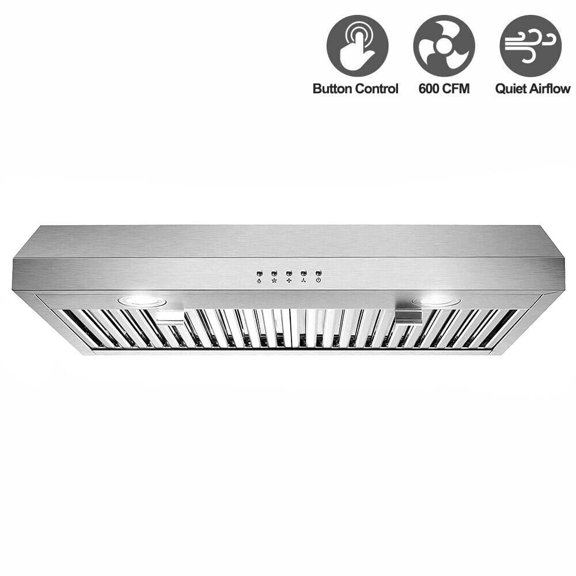 30" Under Cabinet Range Hood 500 CFM Stainless Steel, 3-Speed Exhaust Vent with Dishwasher-Safe Filter, 2 LED Lights, 3 Venting Options (Top/Rear), A++ Energy Rated for Canadian Kitchens