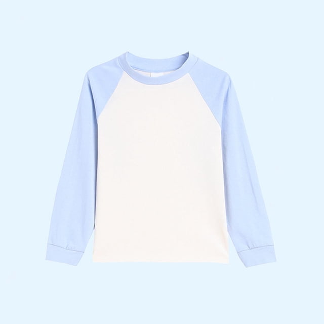 Milgrthf Enfants Garçons Filles Chandail à Col Rond Automne Décontracté Manches Longues Raglan à Blocs de Couleur Coton Chandail à Enfiler Hauts Bleu Pâle 7 Ans