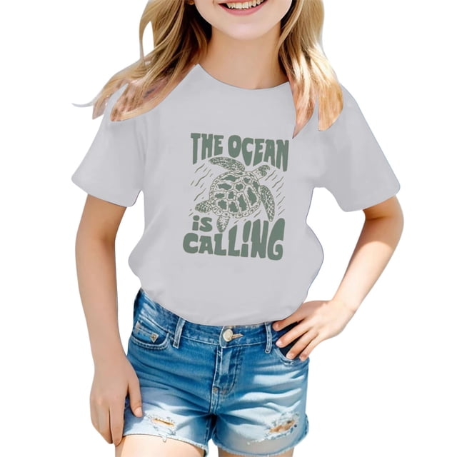 Crop Tops pour Enfants 9-10 Filles Vêtements pour Filles Juniors Motif Lettre Décontracté Multicolore Col Rond Manches Courtes