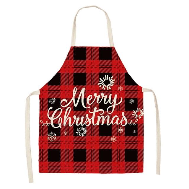WIFKLSIIPG Christmas Kitchen Cooking Aprons Black and Red Plaid Aprons Adjustable Buffalo Plaid Baking Apron Grilling Christmas Apron with Snowflake ...