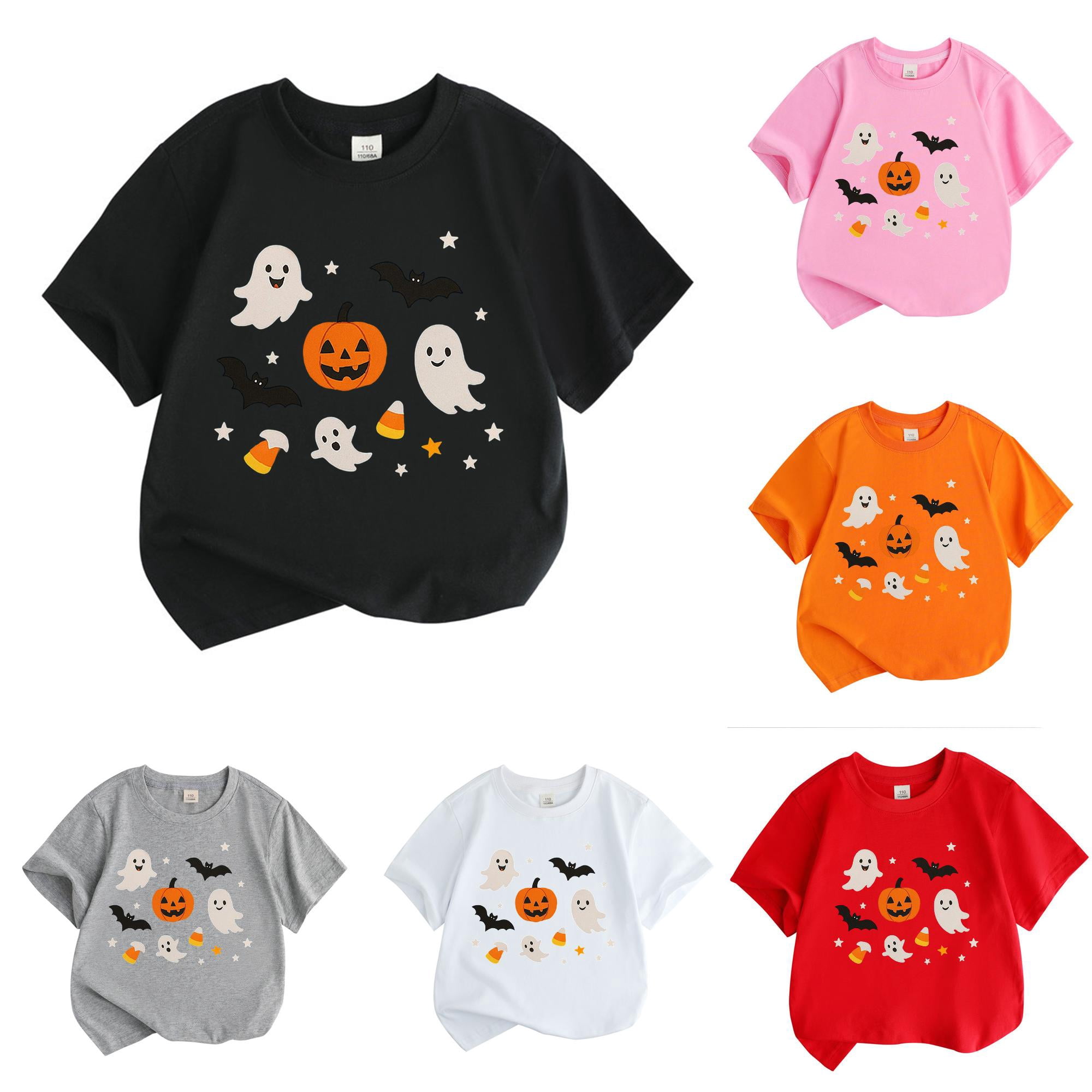 Kcodviy Kids Halloween Pumpkin Print Short Sleeve T-Shirt Casual Tee For Boys Girls