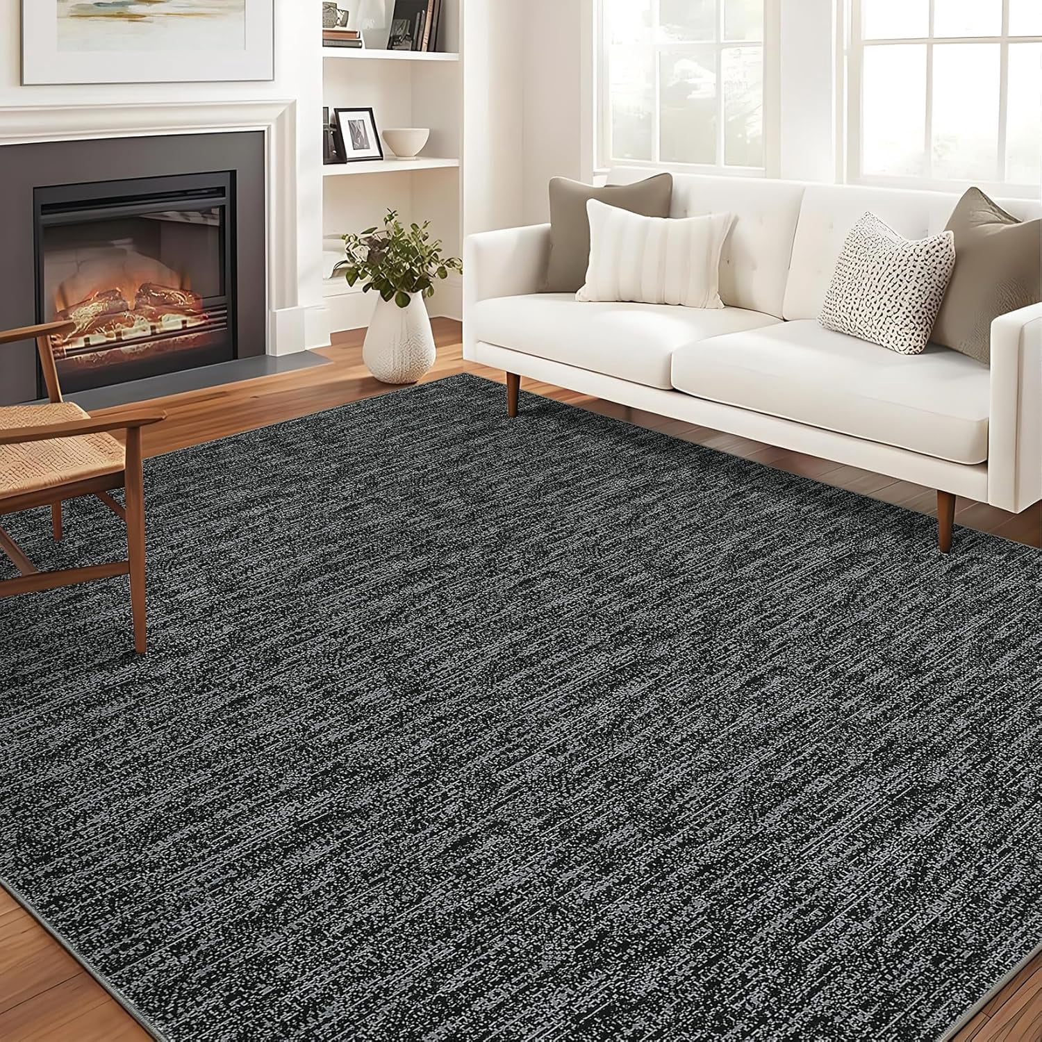 YUSAZENS 5x7 Modern Washable Area Rug, Soft Non-Slip Bedroom Carpet, Dining Room Rug, Black