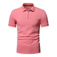 thumbnail image 4 of DPTALR Hommes Décontracté Uni Col Rabattu Chandail Patchwork Fermeture Éclair Manches Courtes Blouse, 4 of 5