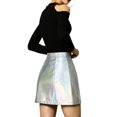 thumbnail image 3 of Unique Bargains Jupe Courte Mini Holographique Taille Haute à Fermeture Éclair Métallique devant pour Femme, 3 of 7