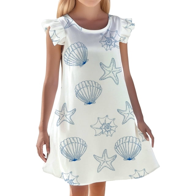 Chemise de Nuit pour Filles pour Tout-Petits, Imprimé Monde Océan, Col Rond, Sans Manches, Robe de Sommeil Confortable, Tenue d'Intérieur pour le Printemps et l'Été, Enfants