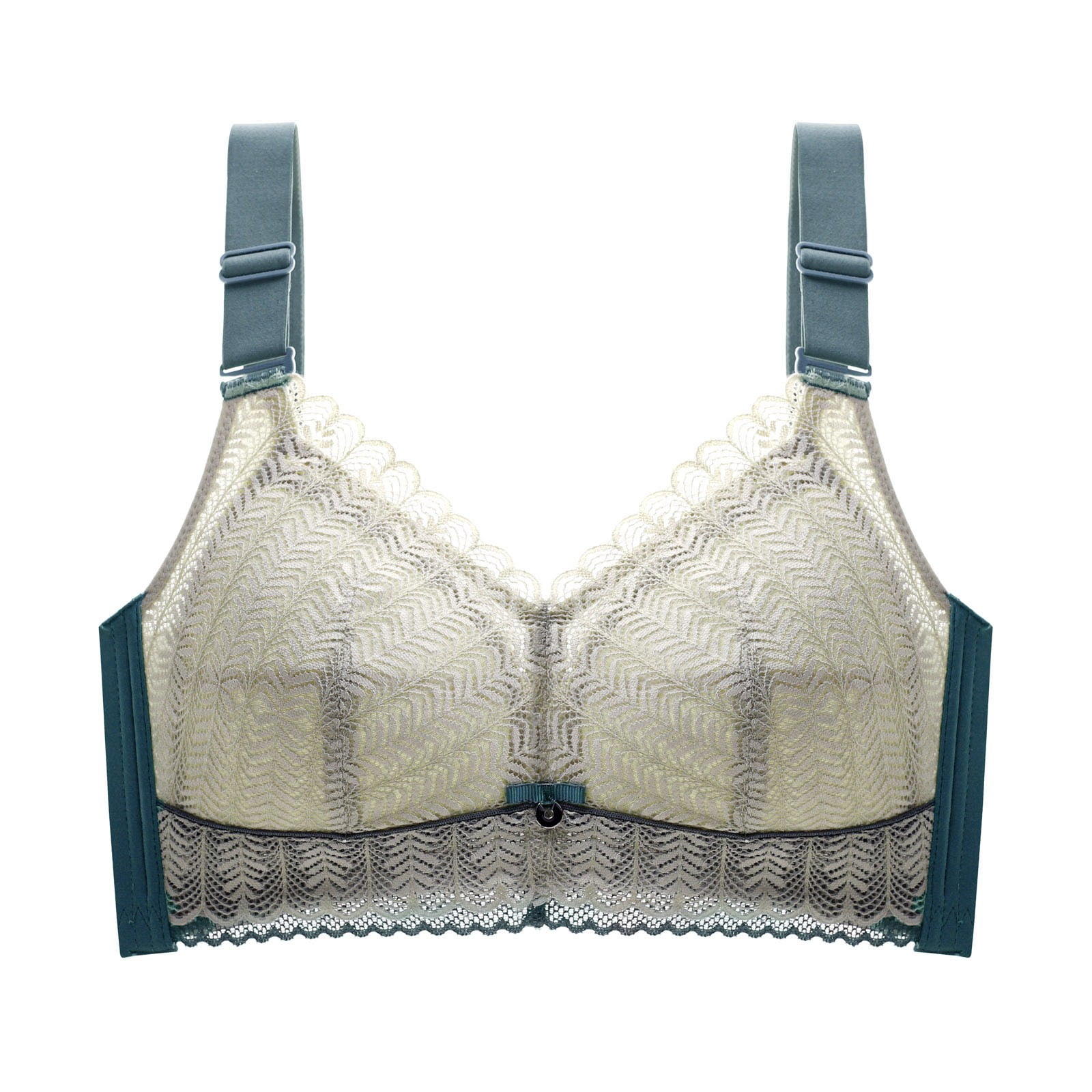 B91xZ Front Close Wirefree Back Support Posture Full Coverage Bra Full Figure Wirefree Jacquard Back Support Posture Bra,Green 42C
