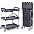 thumbnail image 1 of VEVOR Foldable Utility Service Cart, 3 Shelf 165LBS Heavy Duty Plastic Rolling Cart with Lockable Wheels, Ergonomic Handle, Portable Garage Tool Cart for Warehouse/Office/Home(25.62"x15.43"x32.76"), 1 of 9