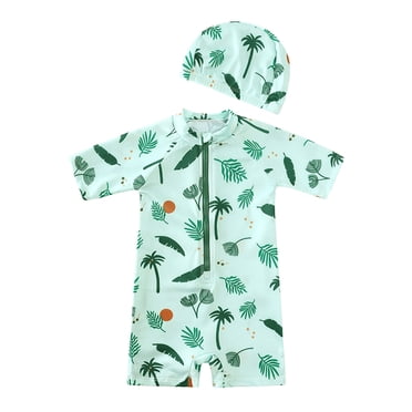 Splozh Toddler Boy Rash Guard Swimsuit Toddler Girls Boys Zipper Beach Swimsuit Floral Swimwear Swim Cap Swimsuit Mint Green,6-7 Years