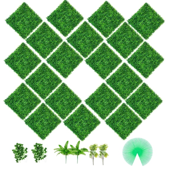 VEVOR Panneau de Buis Artificiel Panneau de Haie de Buis Panneau Mural 20 Pcs 20x20 Pouces Déco de Jardin