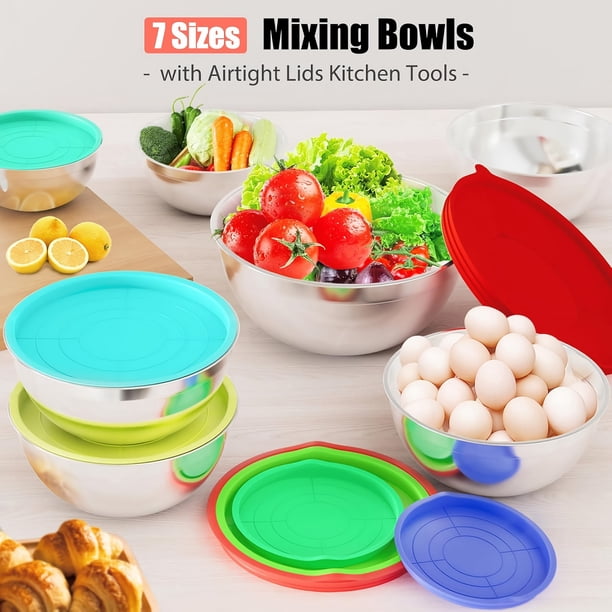 Toytexx 7-Piece Stainless Steel Mixing Bowl Set with Lids, Grater