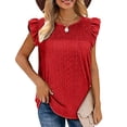 thumbnail image 2 of Plus Size Summer Tops for Women Crochet Crewneck Ruffle Shorts Sleeve T Shirts Loose Blouses, 2 of 6
