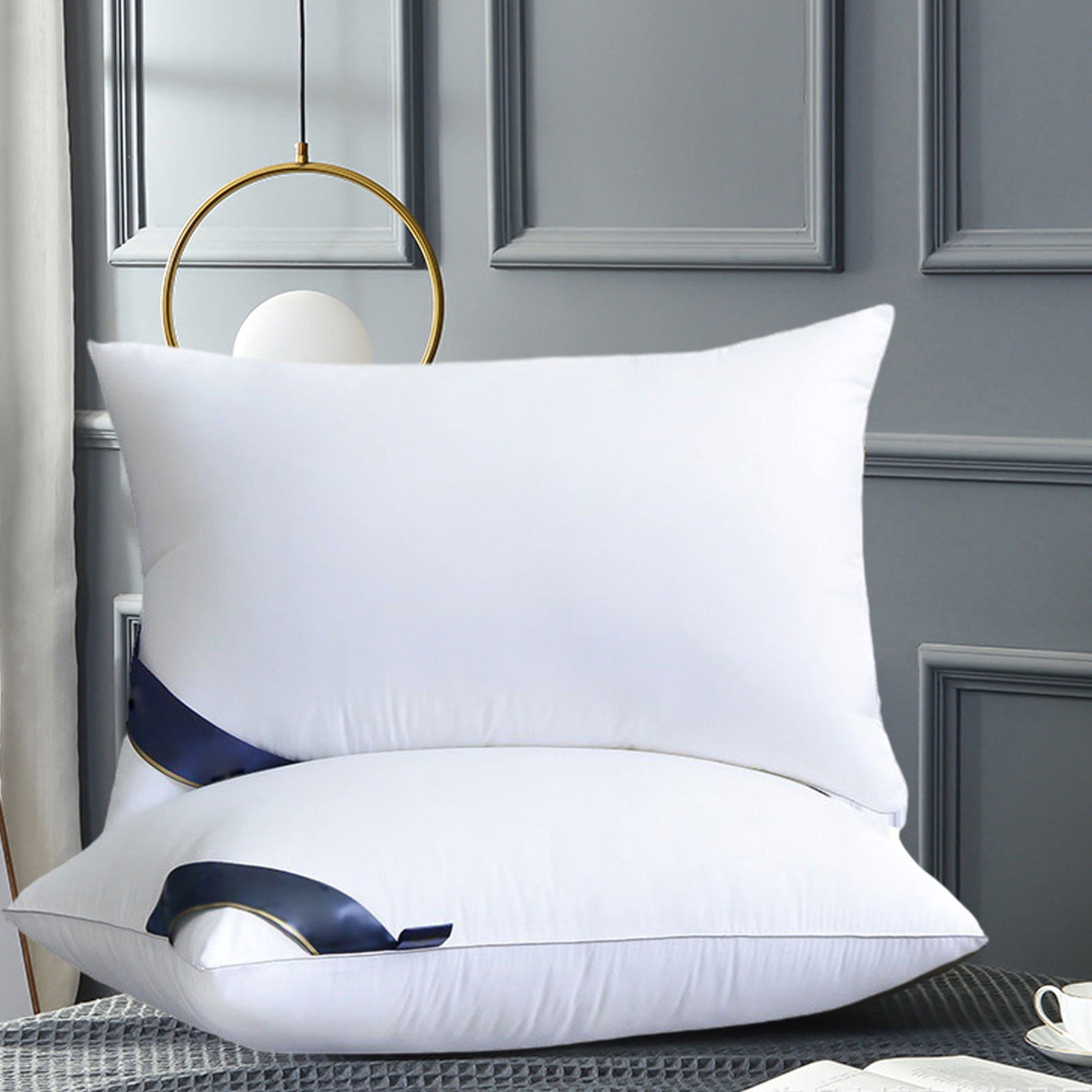 Aqestyerly Feather Velvet Down Pillow Core,Soft Supportive Hotel-Grade Bed Pillow for Back,Side,and Stomach Sleepers,Cotton Cover