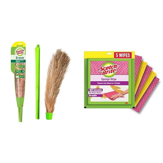 Scotch-Brite No-Dust Broom | Long Handle, Easy Floor Cleaning - Multi-Use, Flagged Bristle Jadoo, Flexible & Reaches Corners | Lint Free & Scratch Free Cleaning, ‎Broom Handle | 1-Piece Broom
