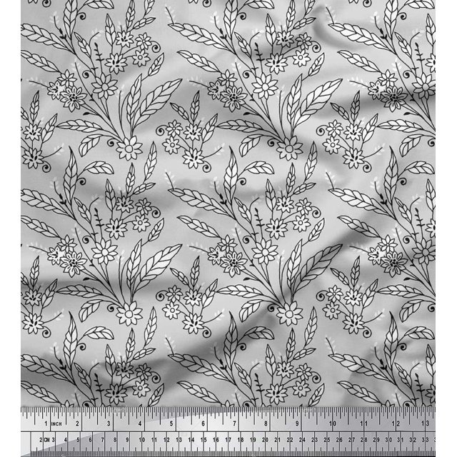 Soimoi Polyester Crepe Fabric Leaves & Floral Block Print Fabric by Yard 52 Inch Wide