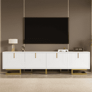 TV Stand for 70 Inch TV, Mid Century Modern Media Console Table with Storage Cabinets Shelf with Doors for Living Room Bedroom, White