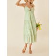 thumbnail image 4 of Kmbangi Robe Midi Cami d'Été pour Femmes Couleur Unie Bretelles Spaghetti Dos Nu Tie-Up Partie Beach A-line Robe, 4 of 9