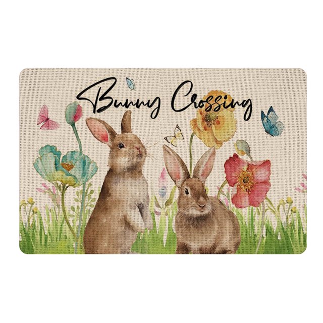 TopLLC Easter Bathroom Rug, Happy Easter Linen 15.7"x23.6" Cute Rabbit with Flowers Prints Floor Mat, Non-Slip Super Absorbent Entrance Doormat Quick Dry Decorative Carpet Spring Easter Decorations