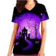 thumbnail image 1 of RKSTN Women Tops Short Sleeve V-neck Tops Working Uniform Halloween Printed with Pockets Blouse Scrub Tops, 1 of 5