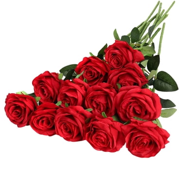 TETOU 5pcs Red Artificial Rose Flowers Silk Fake Roses Real Touch for Party Bridal Wedding Centerpiece Bouquet Table Decor