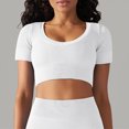 thumbnail image 2 of Besolor Womens Short Sleeve Cropped Workout Tops Round Neck Ribbed Knit Athletic Yoga Running Slim Fitted Gym Shirts, 2 of 6