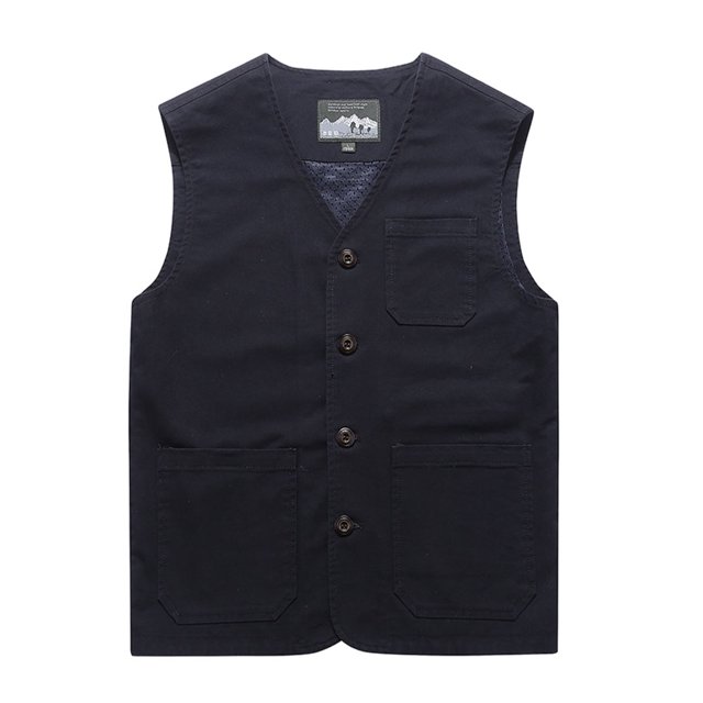 ZheElen Essentials Close With Cotton Vests Featuring Multi-pockets Made With Cotton Dark Blue L 1Set