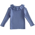 thumbnail image 2 of RXIRUCGD Enfants Hommes et Femmes Manches Longues Col à Revers Tricoté Polyvalent Chandail Tricoté Chandail de Base, Bleu, Taille : 110, 2 of 3