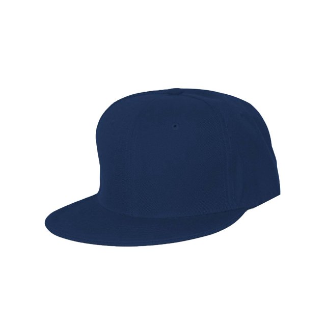 Plain Fitted Flat Bill Hat - Navy 71/8