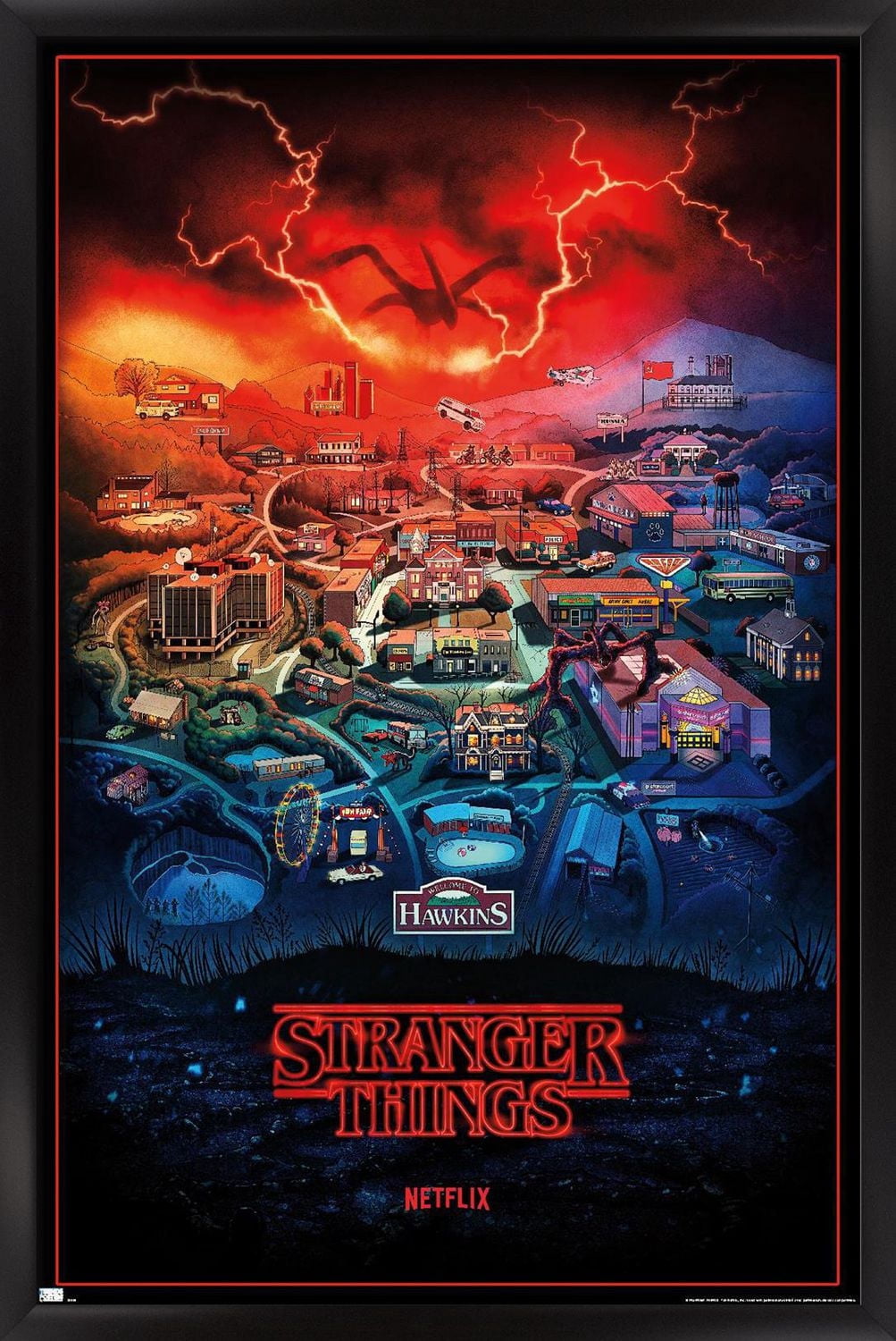 Netflix Stranger Things: Season 4 - Hawkins, Indiana Wall Poster, 22.375" x 34" Framed