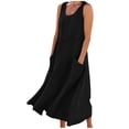 thumbnail image 3 of BiZtdJrK Robe Débardeur Bohème pour Femmes Été Sans Manches en Lin Robe de Plage Unie Col Ras du Cou Plissée Décontractée Robes d'Été avec Poches, Noir, P, 3 of 8