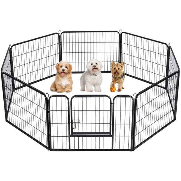 Yaheetech 24''H 8 Panels Dog Playpen Metal Pet Playpen Iron Dog Cat Exercise Barrier Outdoor Indoor Fence Pen, Black