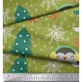 thumbnail image 3 of Soimoi Green Poly Georgette Fabric Christmas Tree & Penguin Cartoon Decor Fabric Printed Yard 42 Inch Wide, 3 of 5