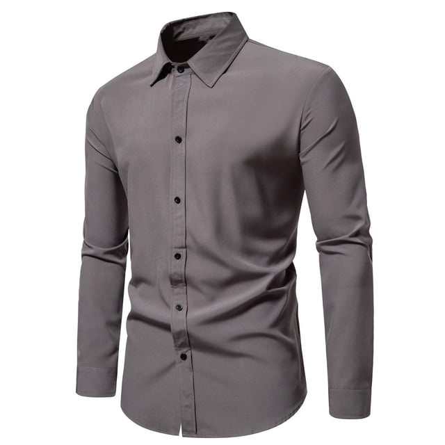 Chemises pour Hommes Manches Longues Mode Décontractée Col Rabattu Bouton Chemise Blouse Manches Longues