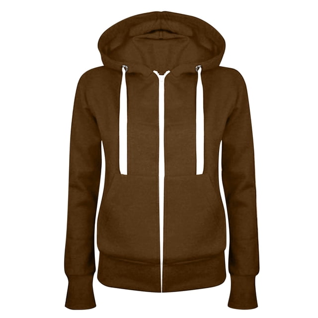 Summer Saving Clearance ! Hoodies for Women Solid Hooded Sweatshirt Basic Zip-Up Jacket Long Sleeve Top with Pockets Plus Size