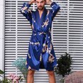 thumbnail image 3 of Men Casual Long Sleeves Lace-up Print Home Pocket Long Pajama Robe, 3 of 7
