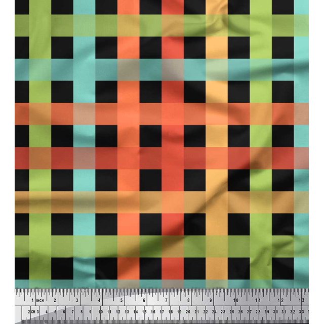 Soimoi Black Moss Georgette Fabric Check Check Decor Fabric Printed Yard 42 Inch Wide