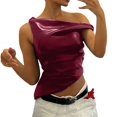 thumbnail image 1 of Women's Off Shoulder Faux Leather Tank Top - Sleeveless, Asymmetrical, Side Ruched, Slim Fit, Perfect for Night Out, 1 of 4