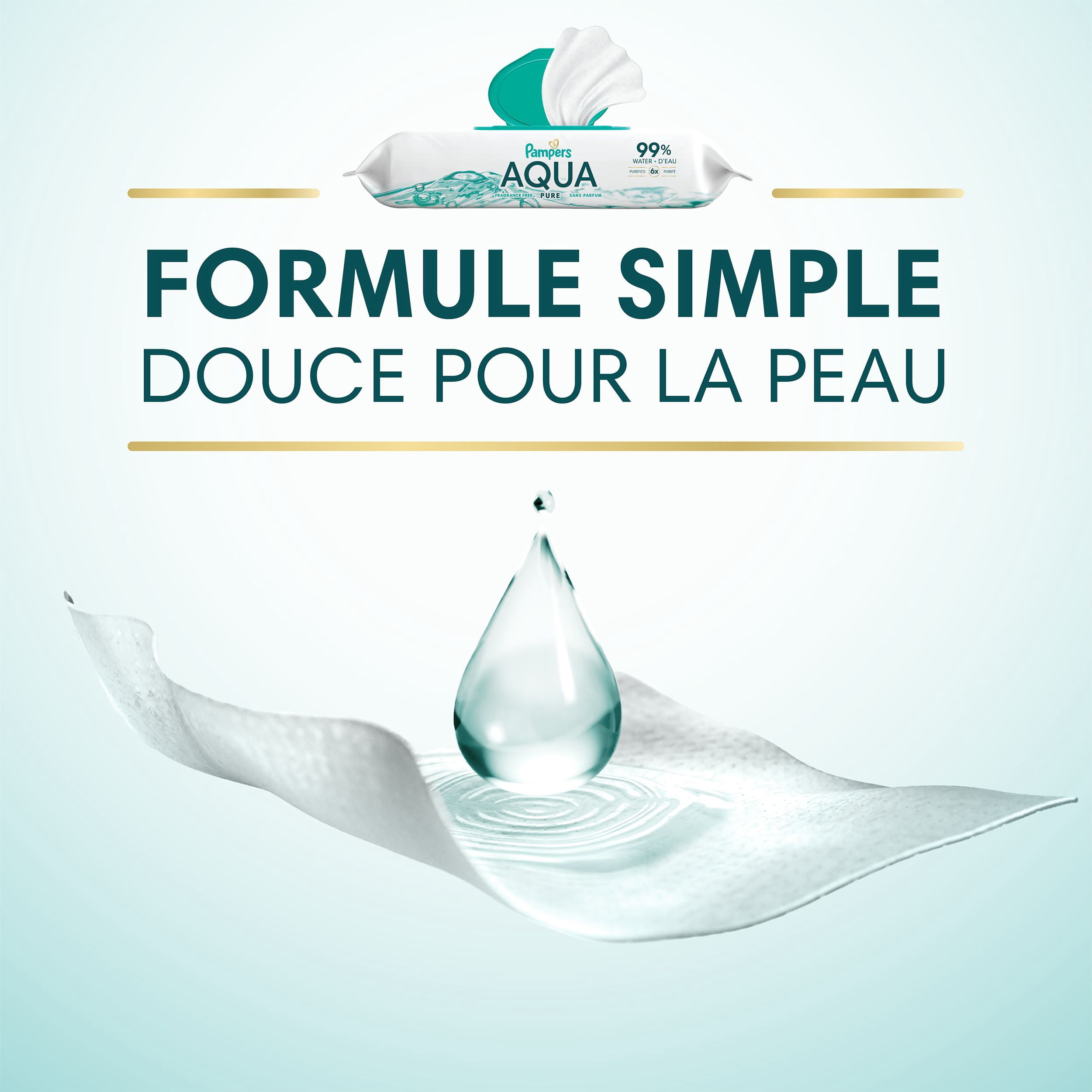 Lingettes pour bébés Pampers Aqua Pure, 99 % d’eau, sans parfum, non parfumées, à base d’eau, lingettes pour bébés à usage multiple, total de 112 lingettes pour bébés (2X emballages rabattables)