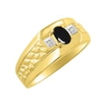 thumbnail image 4 of RYLOS Men's Rings 14K Yellow Gold Classic Nugget 6X4MM Oval Gemstone & Diamond Ring Cabochon Onyx October Birthstone Rings Size 10, 4 of 7